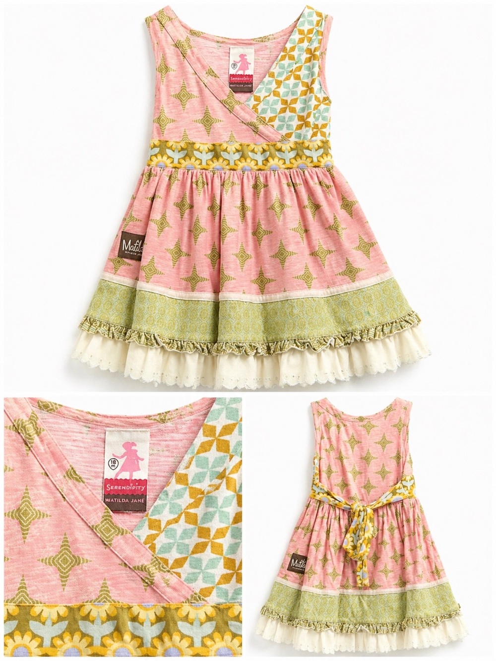 Matilda Jane Pink, Olive & Teal Girls Layered Sundress 18m